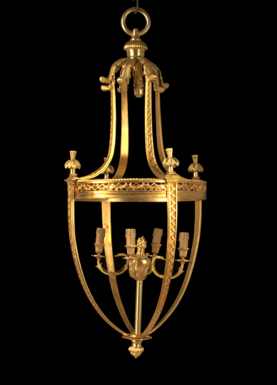 Large French Gilt-Lacquered Brass Four-Light