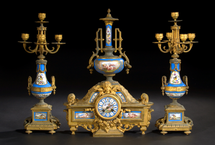 French Three-Piece Gilt-Brass and Gilt-Spelter-Mounted