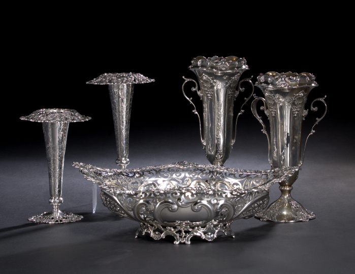 Pair of American Sterling Silver Vases,