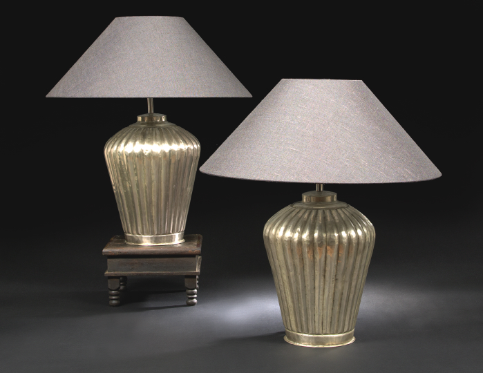 Pair of Silvered Metal Table Lamps,