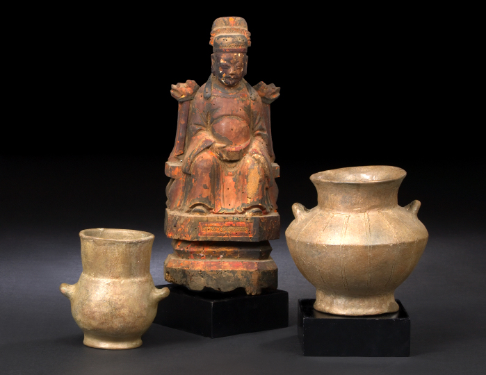 Chinese Gray Stoneware Handled Vase,