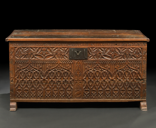 Spanish Carved Walnut Coffer  2b1ab