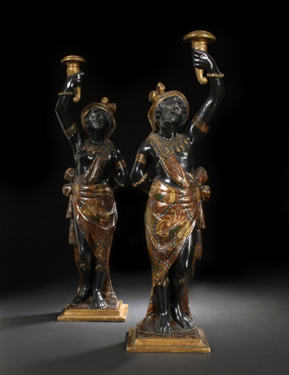 Tall Pair of Venetian Carved Polychromed 2b1f3