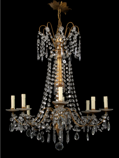 Italian Giltwood and Cut Glass Eight-Light