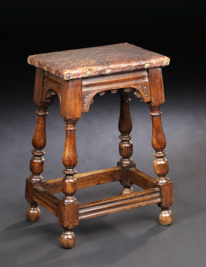 English Oak Tall Stool,  19th century,