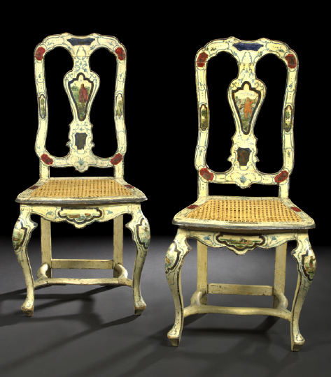 Pair of Italian Polychromed Sidechairs  2b52e