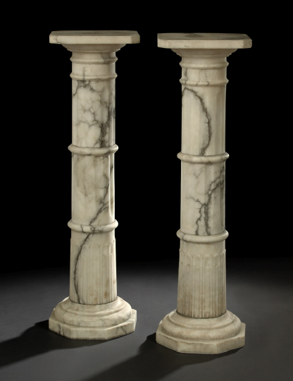 Pair of Italian Carved Veined Carrara