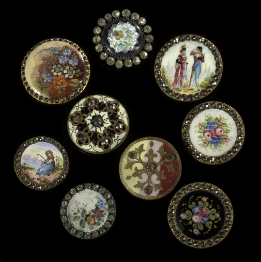 Group of Nine Antique Enamel Buttons,