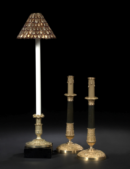 Tall Pair of French Gilt- and Patinated-Brass