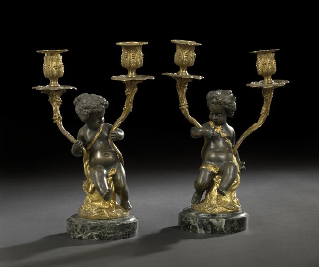 Pair of French Patinated and Parcel-Gilded