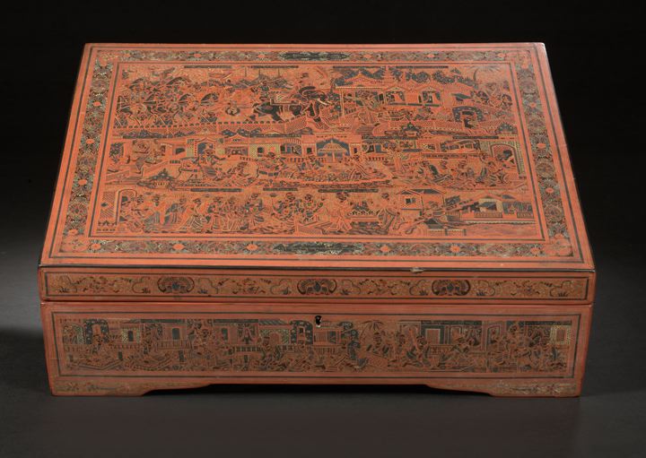 Large Thai Red and Black Lacquer Box,