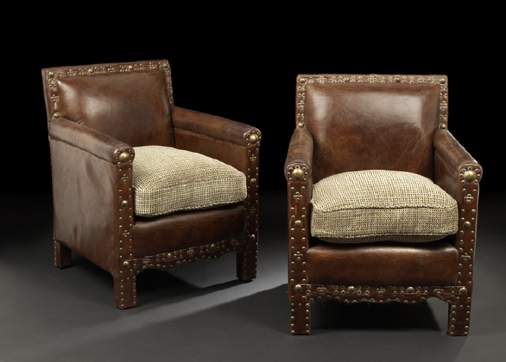 Pair of Edwardian Leather Upholstered 2b767