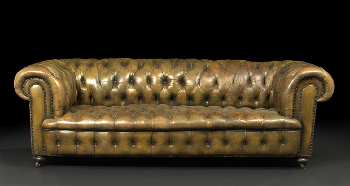 Edwardian Mahogany and Leather-Upholstered