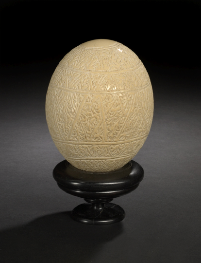 Indian Leaf-Carved Ostrich Shell,