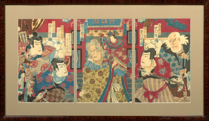 Japanese Woodblock Triptych 19th 2b847