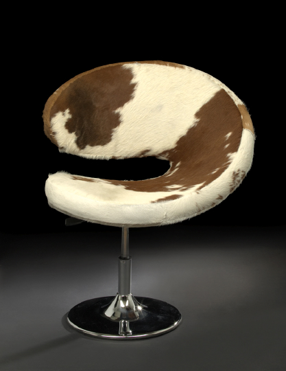 Unusual Polished Steel and Cowhide Chair,