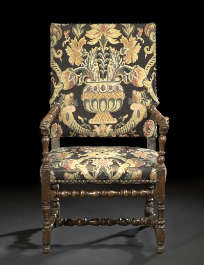 Jacobean Style Carved Walnut Armchair  2bcd0