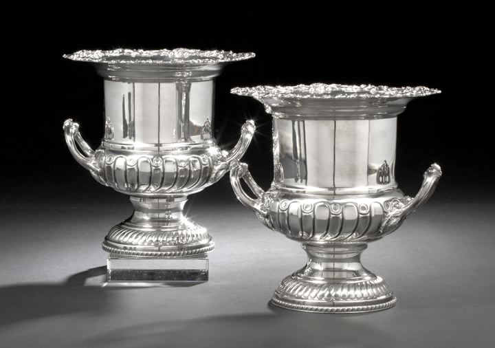Pair of English Silverplate Wine Coolers,