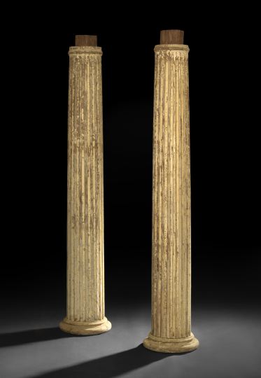 Pair of Painted Pine Fluted Columns  2c19c