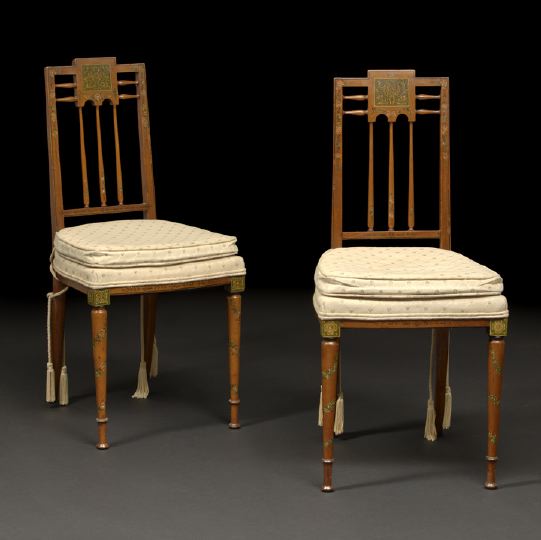 Pair of Edwardian Satinwood Sidechairs  2c1f8