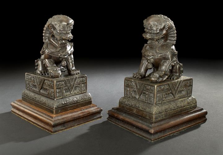 Pair of Chinese Cast-Bronze Figures