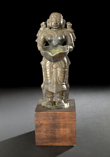 Indian Cast-Bronze Oil Lamp,  17th