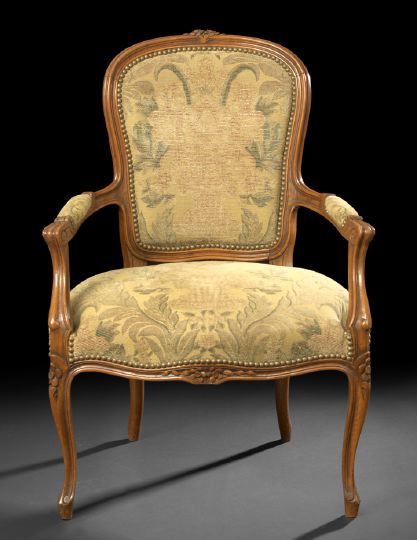 Louis XV-Style Fruitwood Fauteuil,