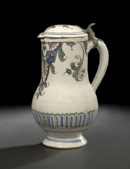 French Pewter Mounted Faience Jug  2c032