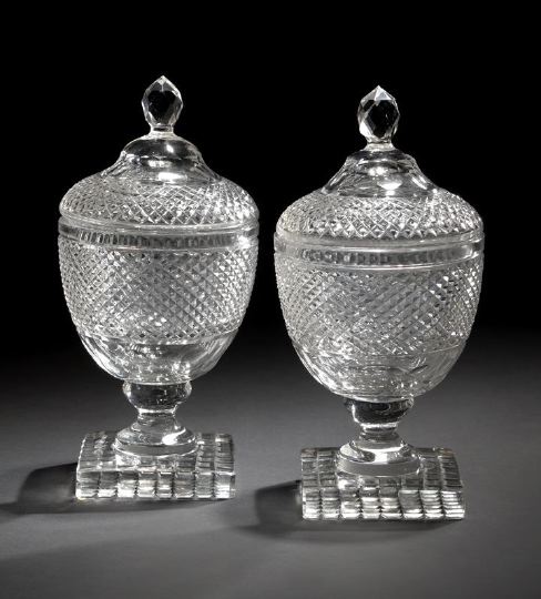 Pair of Irish Cut Glass Urns and 2c5ed