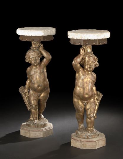 Pair of Italian Giltwood and Limestone 2c60a