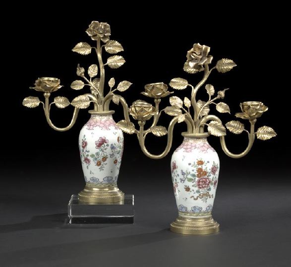 Pair of French Gilt Brass and Porcelain 2c684