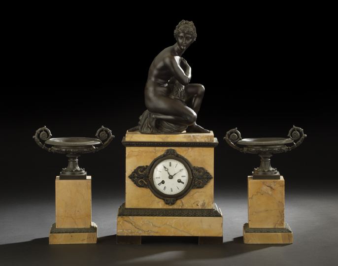 French Three-Piece Patinated Bronze-Mounted