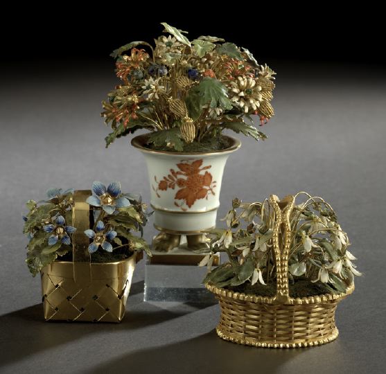 Trio of Tabletop Flower Basket Ornaments,