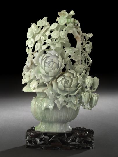Chinese Carved Jade Floral Basket 2c8f1
