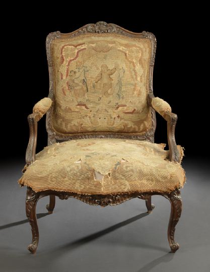 Regence Carved Walnut Fauteuil,