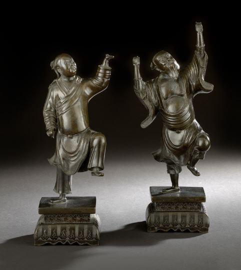 Two Chinese Bronze Figures of Acrobats,