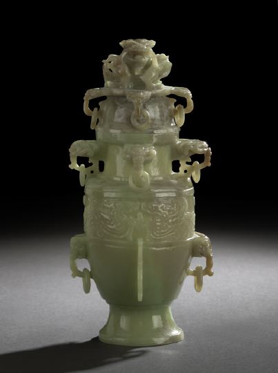 Chinese Carved Jade Covered Vase,