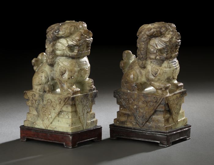 Pair of Chinese Carved Serpentine