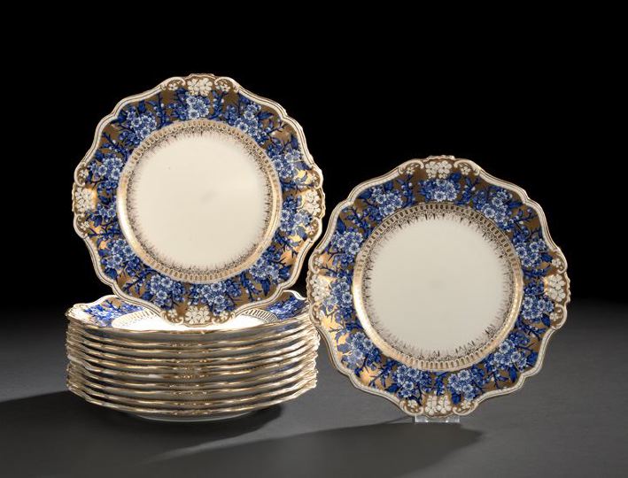 Fine Set of Twelve Coalport Gilded 2c777