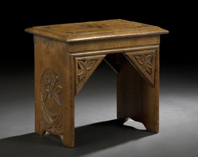 Continental Carved Oak Stool, 