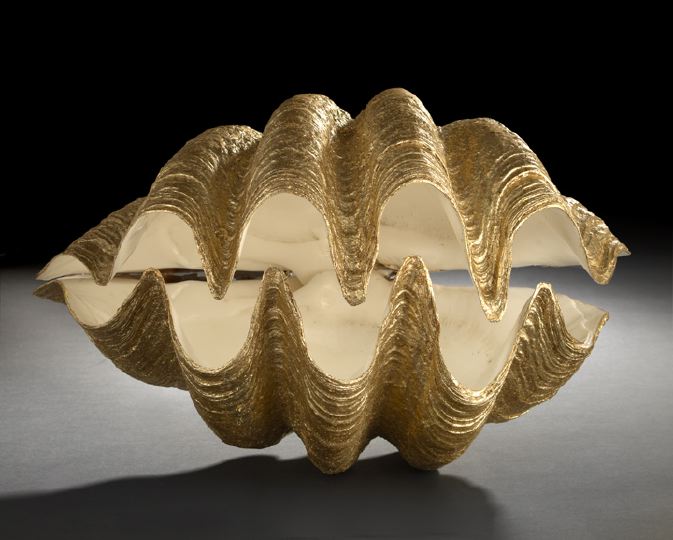 Large Pair of Gilded Pacific Clam Shells,
