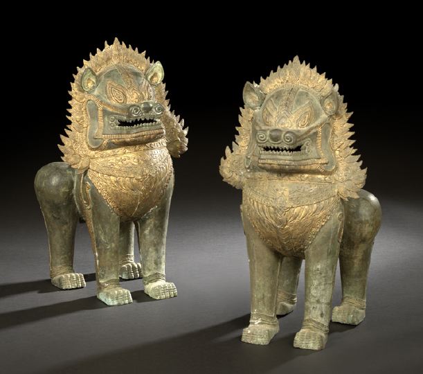 Dramatic Pair of Burmese Cast-Bronze