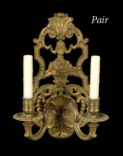 Large Pair of Gilt-Brass Two-Light