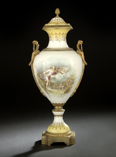 Large French Porcelain Covered Two-Handled