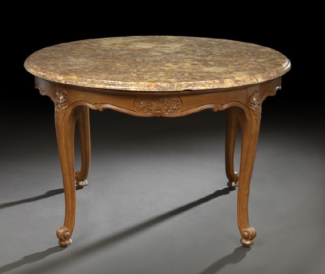 Louis XV-Style Oak and Marble-Top