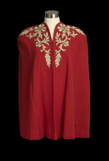 Red Wool Cape,  ca. 1950s, with elaborate