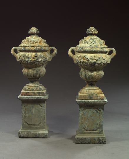 Pair of Cast Stone Garden Urns  2d09a