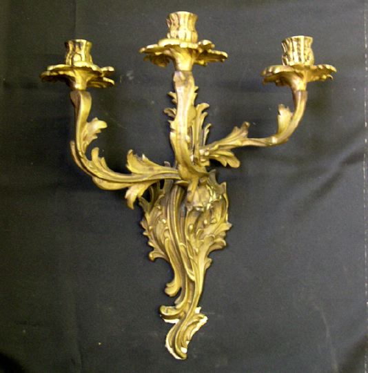 Pair of French Antiqued Brass Three Light 2d0c8