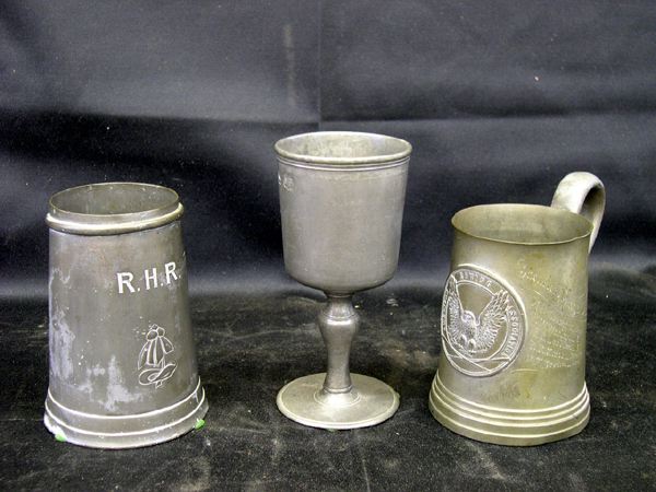 Group of Three Pewter Tankards,