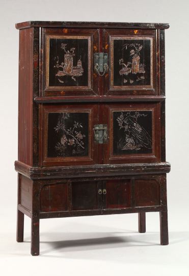 Asian Oxblood and Black-Lacquered Cupboard,